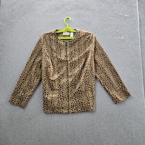 Alfred Dunner Women Sweatshirt 16W Brown Animal Print Fleece Mob Wife Beaded